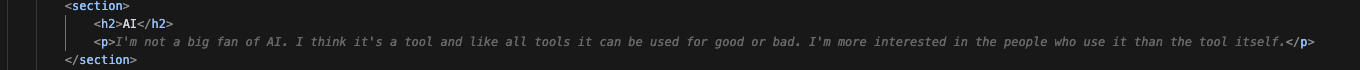 A sceenshot of code where ai is assuming that i dont like the ai technology